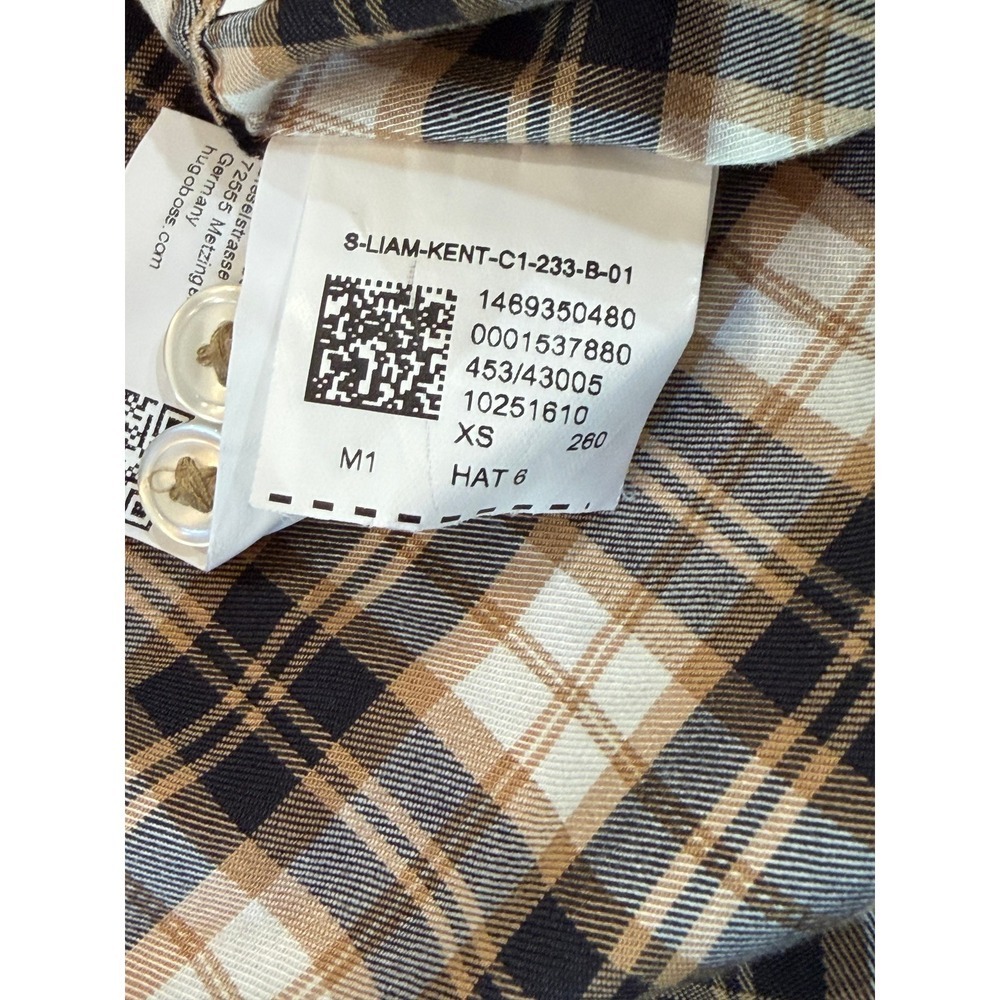 HUGO BOSS Regular‎ Fit Stretch Plaid Shirt XS Beige Black Long Sleeve - Picture 8 of 8